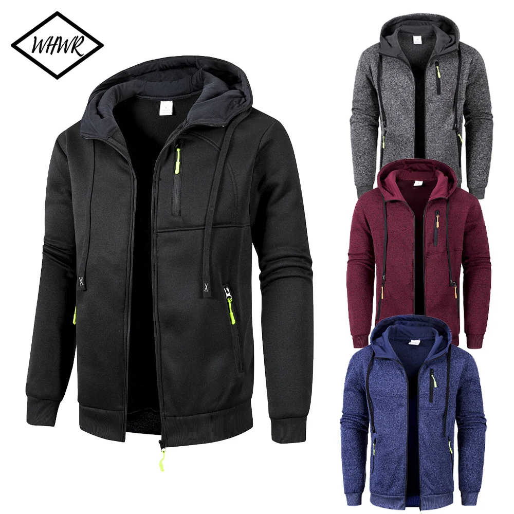 

Men's Sports Zipper Jackets Autumn Winter Multiple Pockets Hooded Sweatshirt Windbreaker Casual Long Sleeve Jacket Outwear Coat