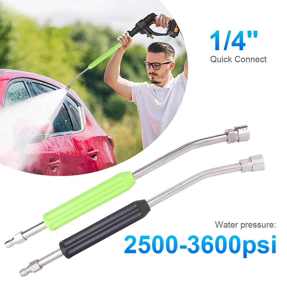 

High Pressure Car Jet Washer Lance Nozzle Stainless Steel Water Gun Extender Rod Curved 1/4 Quick Connector Car Wash Accessories