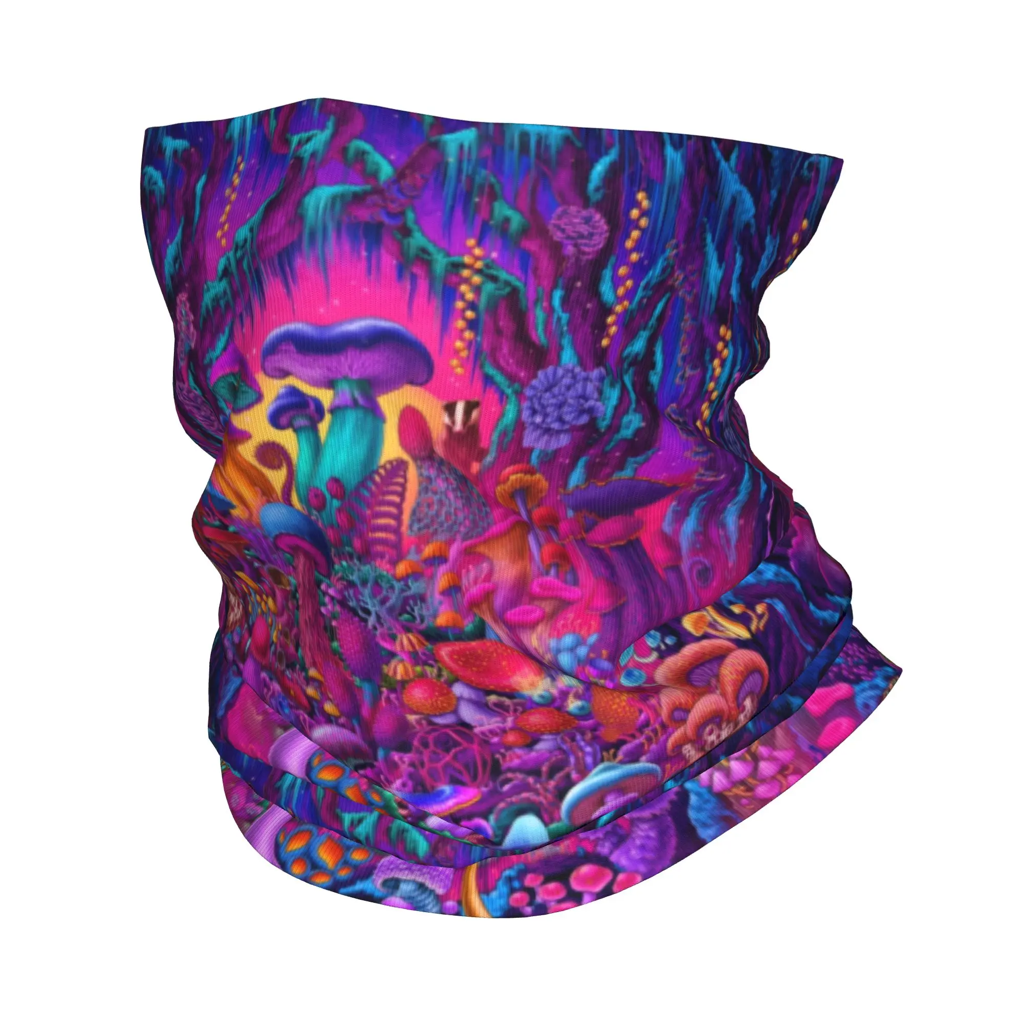 Psychedelic Trippy Magic Rainbow Mushroom Mysterious Boho Bandana Neck Warmer Women Winter Ski Hiking Scarf Gaiter  Face Cover