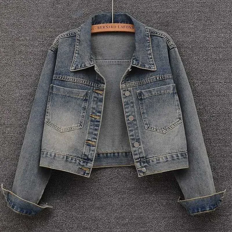 Vintage Denim Women Spring And Fall New Short Simple Casual Models Retro Color Washed Texture Top Denim s Female