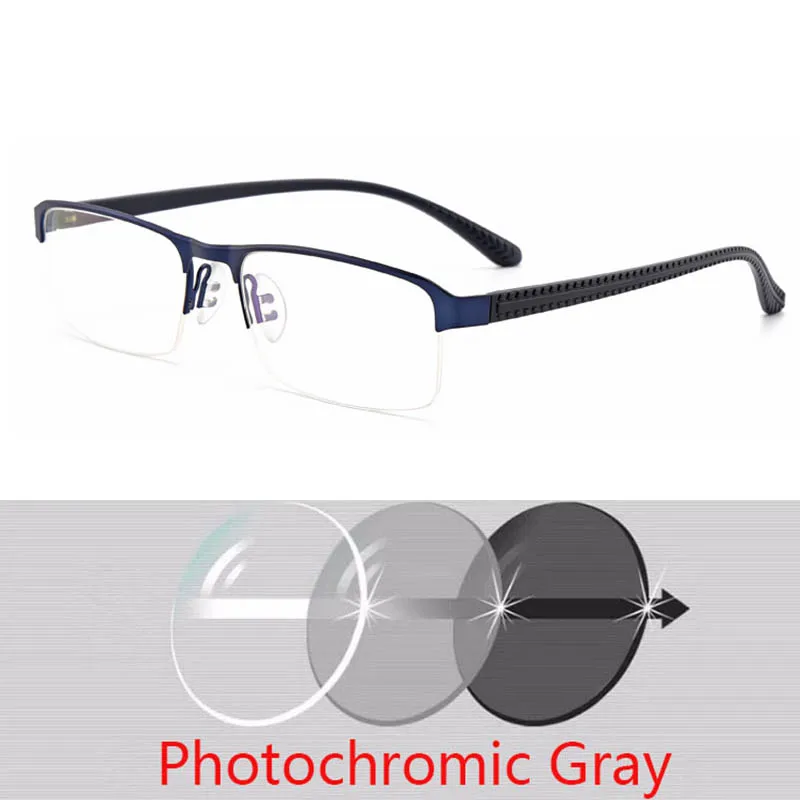 Męskie okulary do czytania z fotochromem – asferyczne na żyłkę 6 Okulary do czytania z fotochromem mężczyźni asferyczne twarda spoina Lense Reader okulary elastyczne świątynie nogi pół ramki mężczyzna prezbiopia 4