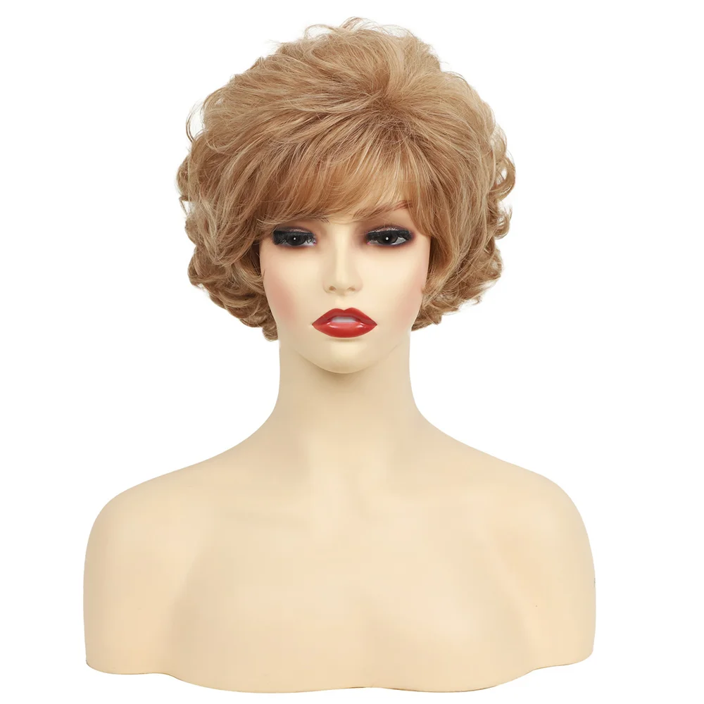 شعر مستعار أشقر قصير مجعد رقيق مقاوم للحرارة، شعر صناعي بمظهر واقعي للنساء #2