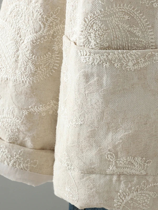 Retro Chinese Embroidered Cotton Jaet Women's Winter Thiened Slim Fit round Ne down Jaet Lightweight Comfortable