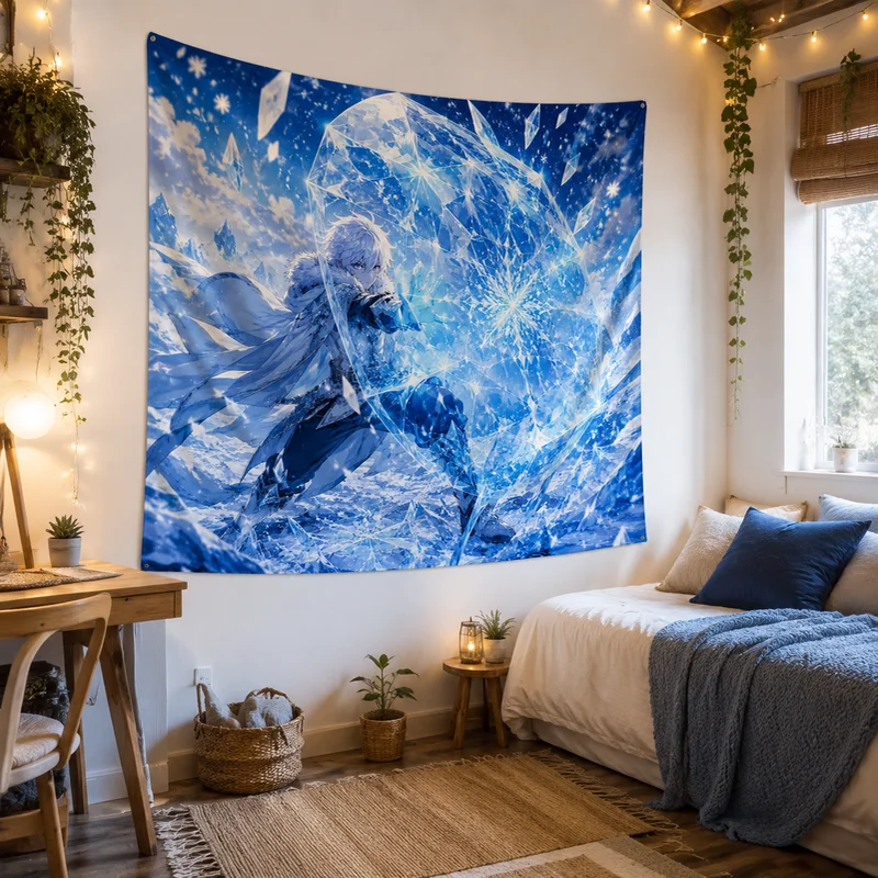 VIKAMA Tapisserie Anime Jeunesse Magie Glacée, Tissu Suspendu Imprimé Thème Magie Glacée, Décoration de Chambre