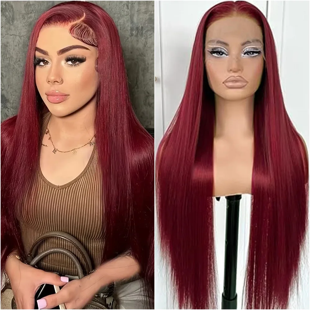 

# Прямой парик с кружевной вставкой 99J Burgundy Lace Frontal Wig 13x6, парик с кружевной вставкой 13x4 HD Transparent Lace, парик из натуральных волос цвета красного вина для женщин.