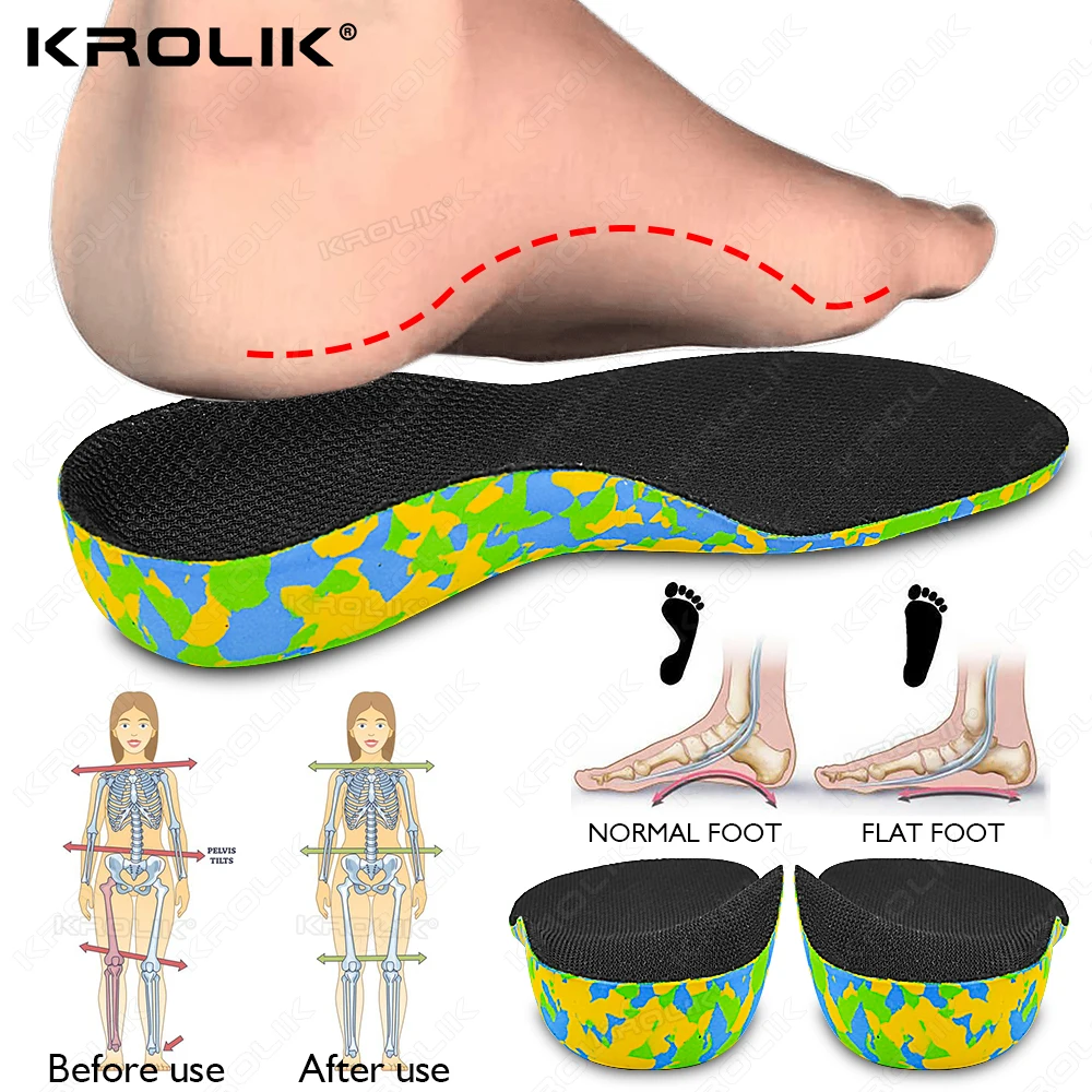 Krolik Best Eva Orthopedic Insoles For Kid Adult Shoe Pad Orthotic Flatfoot 3.5cm Hard Arch Support Heel Fixed Sports Cushion