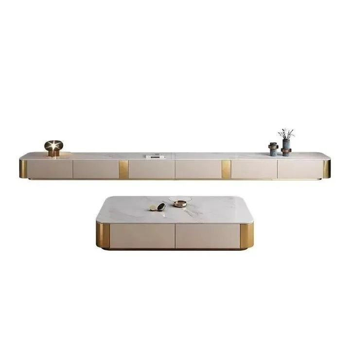 

Simple, modern, light luxury, bright light, rock slab, TV cabinet, coffee table combination