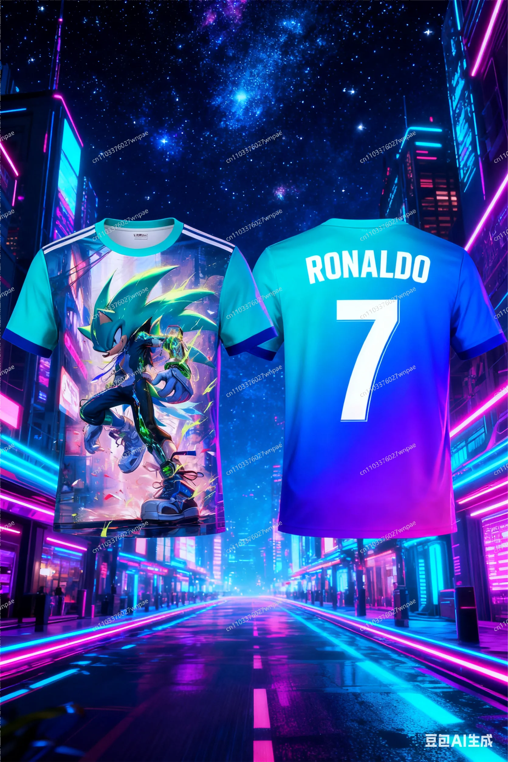 AI-Creative سونيك رونالدو # 7 تي شيرت جيرسي مطبوع ثلاثي الأبعاد: أنيق ومريح رياضي كاجوال كلاسيكي، هدية عالمية سريعة الأسطورية، للجنسين البالغين والأطفال