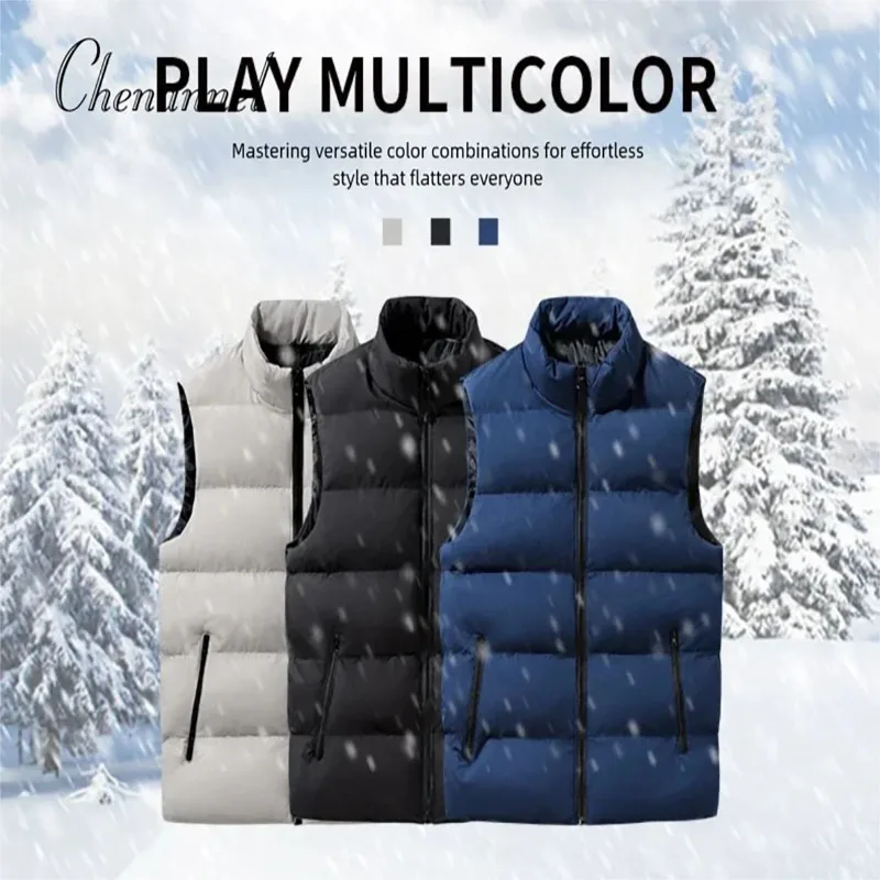 Men Vest Jacket Men Slim Fit Stand Collar Sleeveless Puffer Jackets Winter Casual Waistcoat Men Warm Coat Cold Weather Outerwear