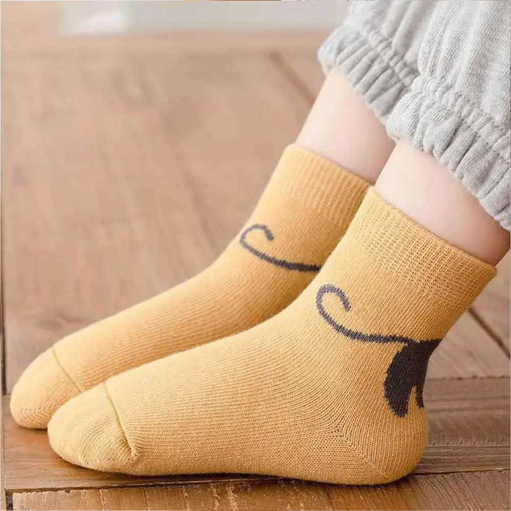 5 Pairs Cotton Crew Socks Cat Design Comfortable Toddler Mid-Calf Socks Spring Autumn Breathable Children's Socks