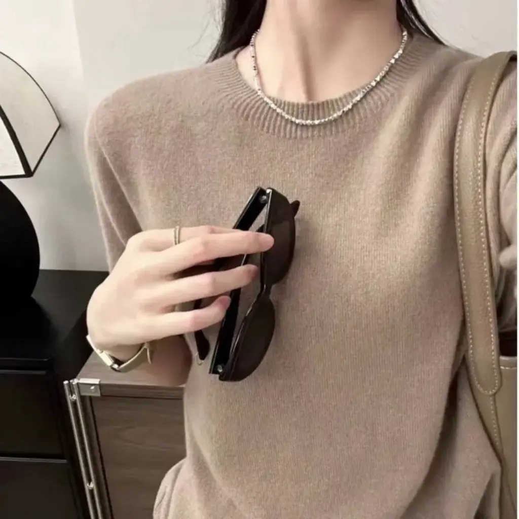 

Women's Spring Summer round Neck Sweater Soft Waxy Skin-Friendly Short Sleeve Versatile Pullover Top Korean Style