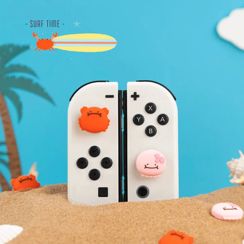 كراب ساكورا سيليكون لينة الإبهام عصا قبضة غطاء عصا التحكم غطاء للتبديل NS Oled/لايت الفرح كون تحكم الكرز Thumbstick