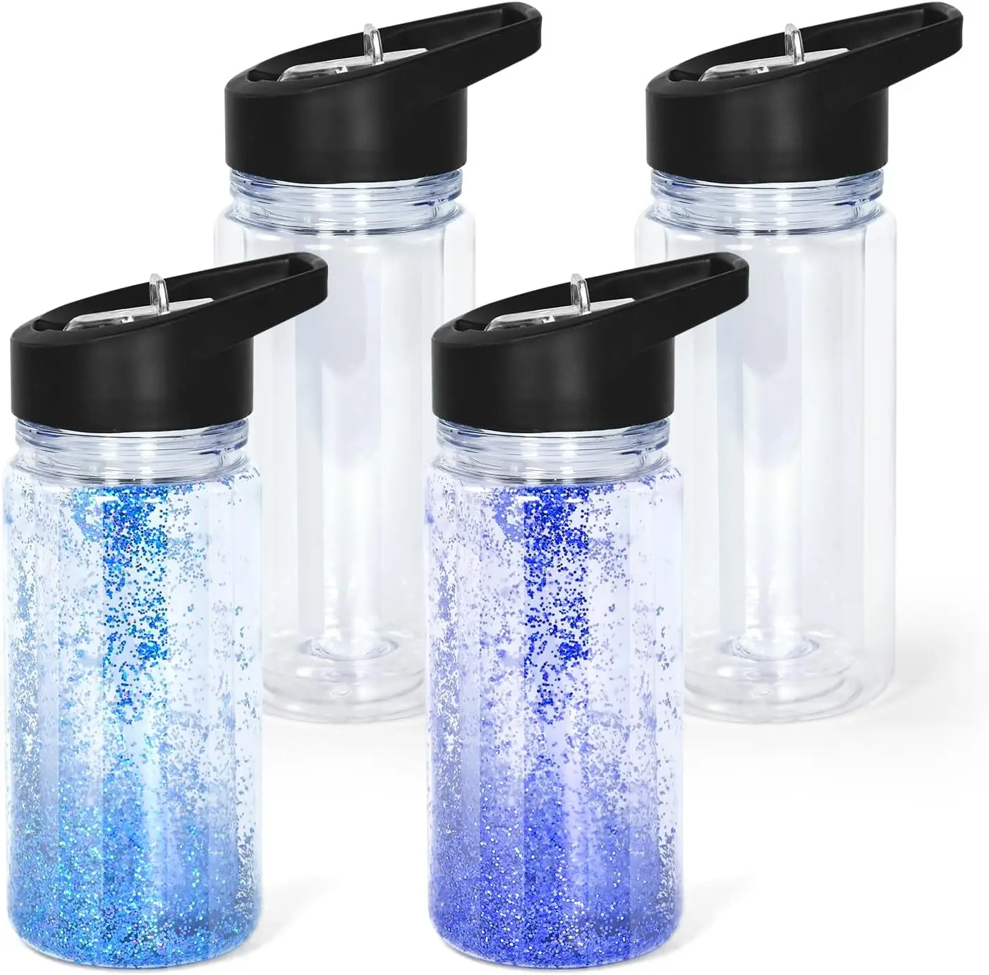 

10oz 4-Pack Double Wall Clear Water Bottle with Handle Lid, Acrylic Snow Globe Tumbler for Kids, DIY Gift