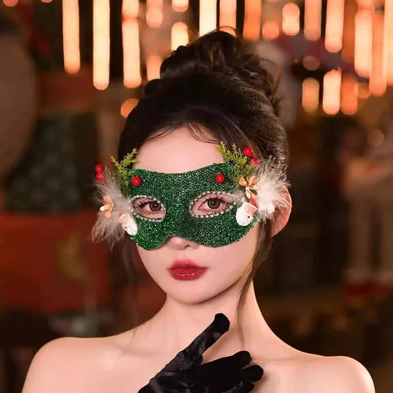 

Рождественский мяч для макияжа, зеленая маска, половина лица, женский взрослый сексуальный мяч для макияжа, вечерние маски для глаз для девочек, аксессуар для косплея богини