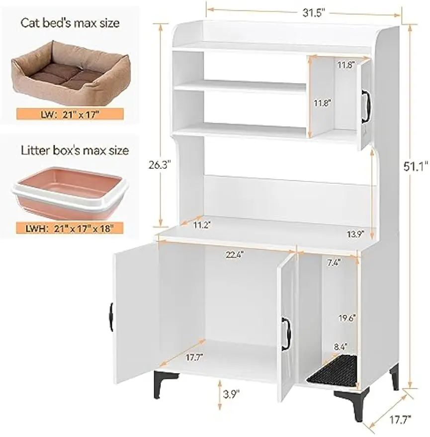 Garvee Cat Litter Box Enclosure Hidden Litter Box Cabinet Furniture with Cat Litter Mat Pad Storage Layer and Indoor Cat House for Hallway Bedroom and Living Room