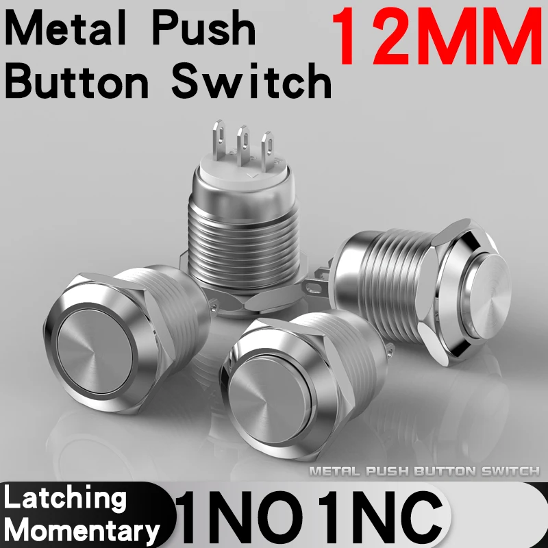 

Metal Push Button Switch 12MM 3Pins 1NO1NC No Light waterproof Flat/High Head Momentary Latching Welding Foot Switch