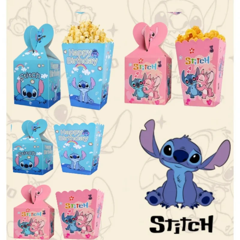 

6Pcs Cartoon Stitch Theme Candy Boxes Girls Birthday Party Decorations Baby Shower Kids Favor Gifts Popcorn Boxes Supplies