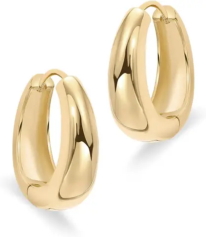 14K Gold Plated Sterling Silver Post Small Chunky Hoops Earrings | Thick Lightweight Gold Hoop Earrings for Women Retro style