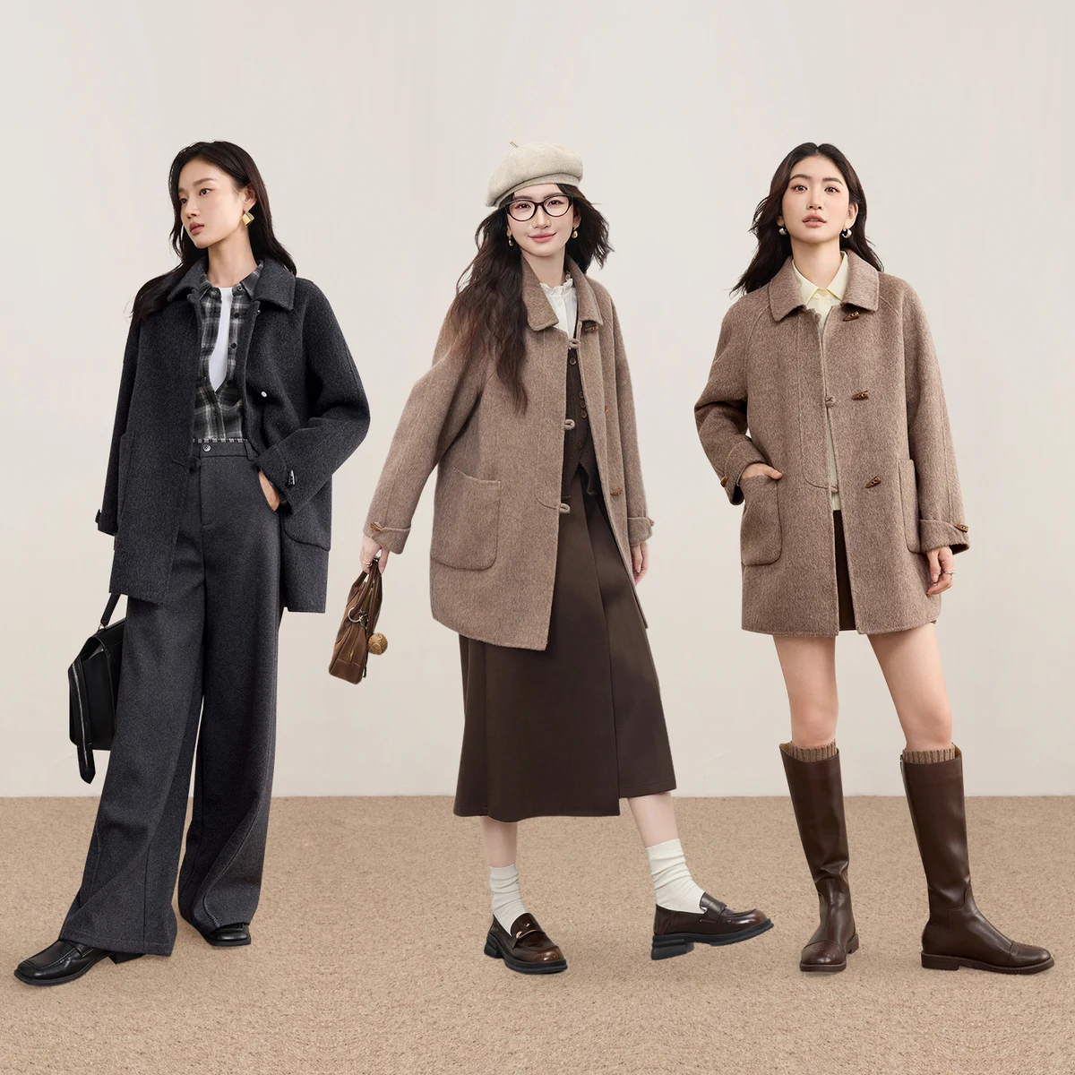 SENTUBILA 100% Wool Women's Lapel Coat with Horn Buttons Loose Fit Overcoat 2025 Winter Warm Elegant Long Sleeve Coat W54OC8770