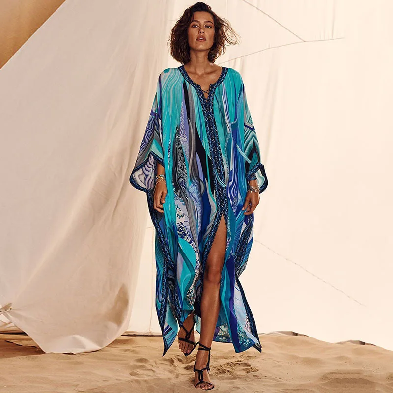 

Women kaftan tunic kimono free size long maxi party dress for loungewear holidays nightwear dresses