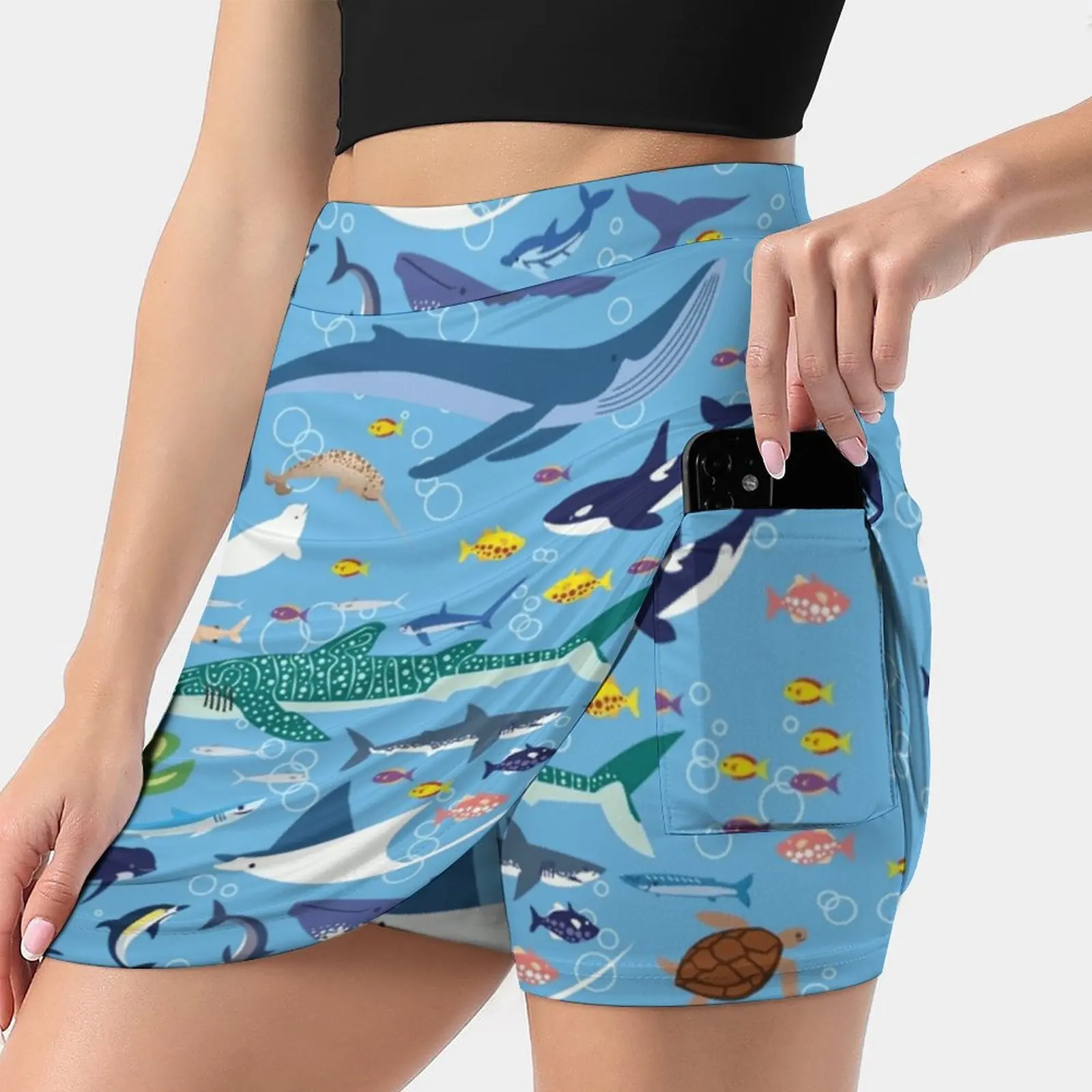 Seananigans-Pattern Women's skirt Mini Skirts A Line Skirt With Hide Pocket Whale Shark Dolphin Ray Turtle Sea Ocean Underwater