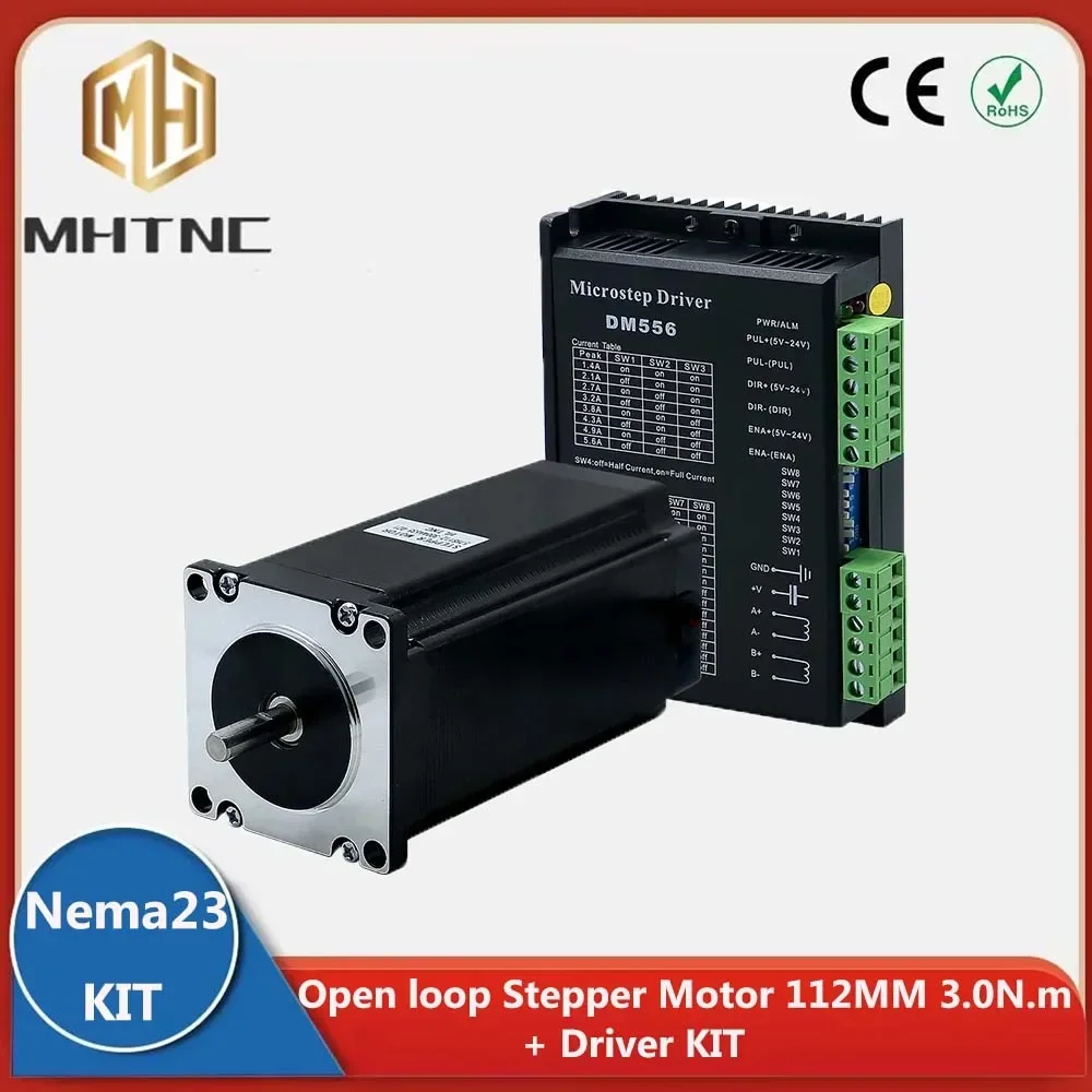 

Nema 23 Stepper 57HS112 Motor DM556 Driver Kit Open Loop 3N.m 3A Driver 1.4-5.6A 24-50/VDC for 3D Printer CNC Machine Monitor