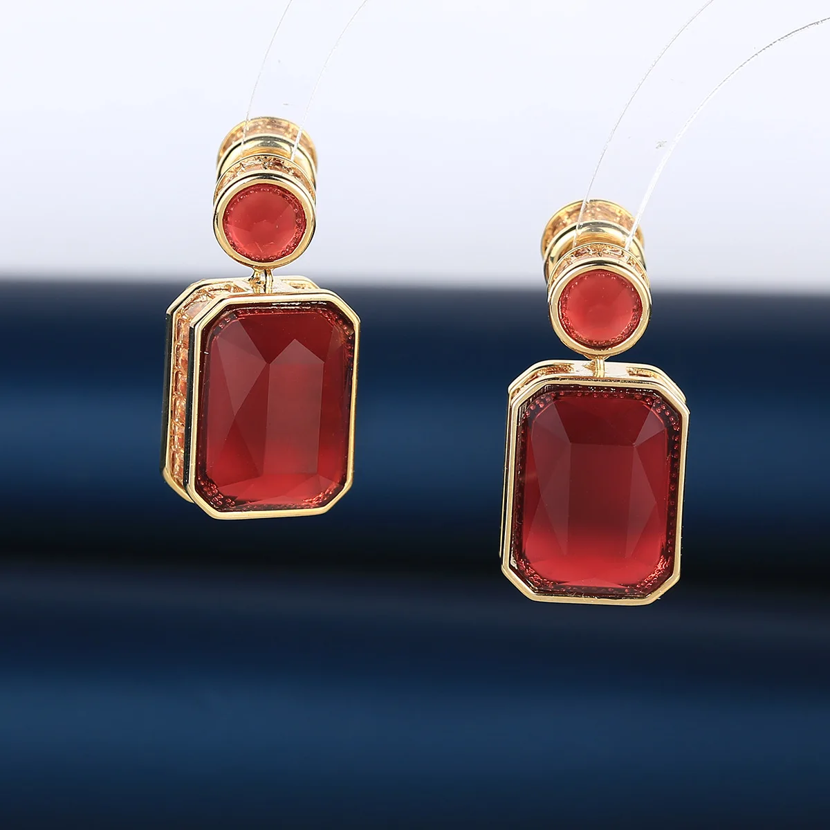 FXLRY High Quality Red Color Cubic Zirconia Luxury Simple Wedding Luxury Solid Geometry Earring For Women Wedding Jewelry