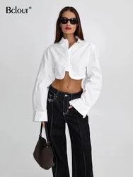 Bclout Fashion Cotton White Shirts Blouses Women 2024 Casual Solid Long Sleeve Sexy Crop Tops Streetwear Slim Party Blouses Chic