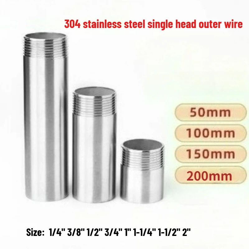 

1/4 "3/8" 1/2 "3/4" 1 "~ 2" фитинги для труб с одной головкой и наружной резьбой, соединительный адаптер из нержавеющей стали SS304, длина 50 мм-200 мм