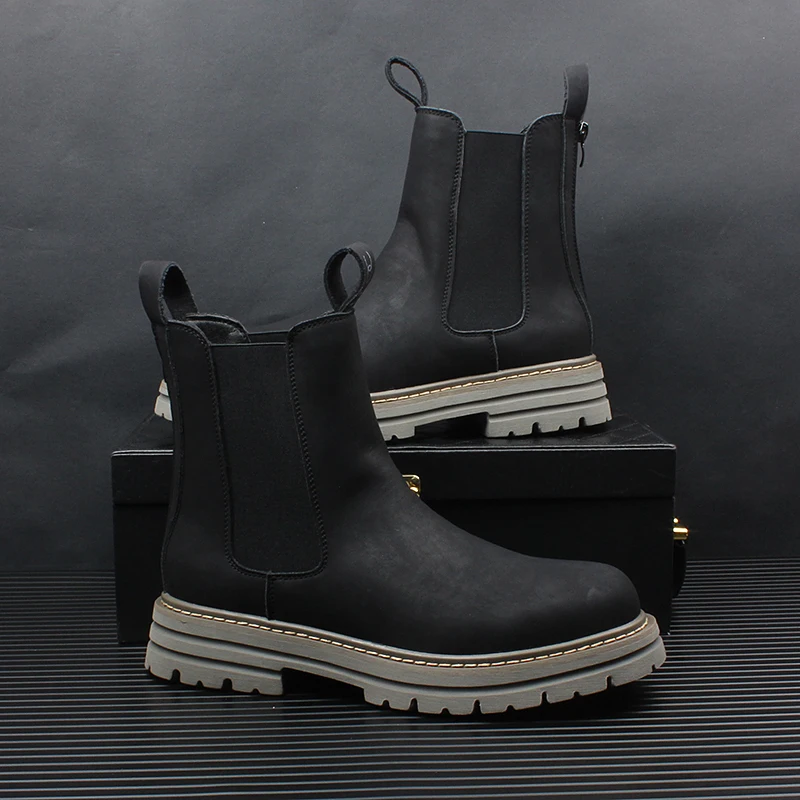 New Arrival Men Fashion Casual Ankle Chelsea Boots Winter Warm Short Plush British Style Slip on Retro Sneakers Botas Hombre