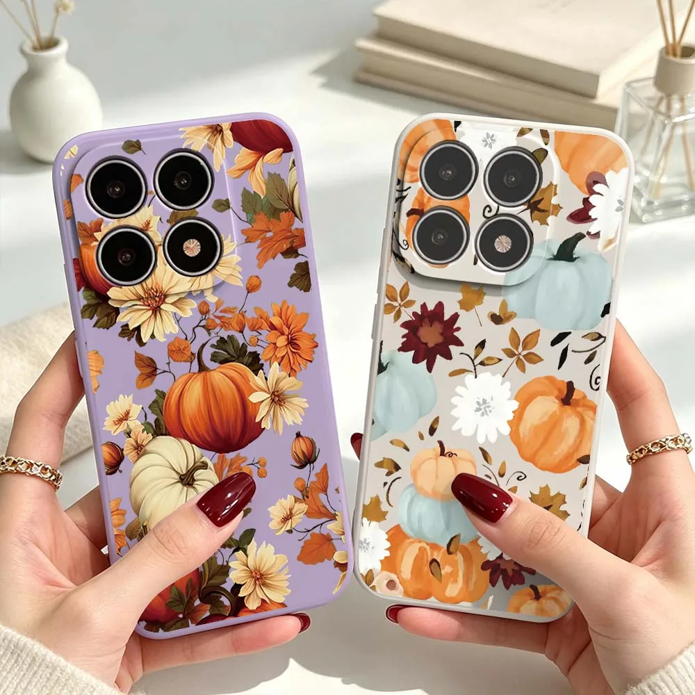Autumn Pumpkin Flower Pattern Cover For Xiaomi Mi 17 15 15T 14 14T 13 12 11 Pro Max Ultra Lite Soft Silicone Liquid Phone Case