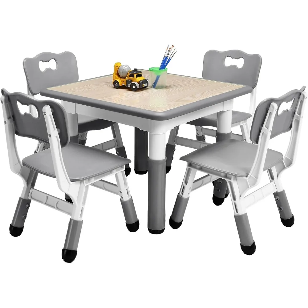 

Kids Table and Chairs Set, Height Adjustable Desk with 4 Seats for Ages 2-10,Arts & Crafts Table,Graffiti Desktop, Non-Slip Legs