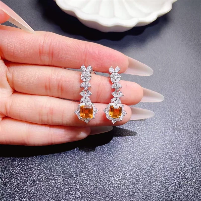 

New Natural citrine Earrings, 925 Silver Women's Earrings, Fashionable and Elegant, Gift for Friends