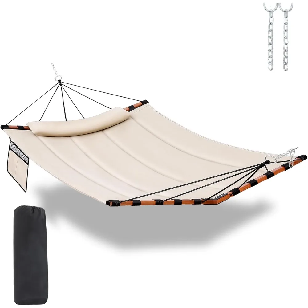 

2 Person Hammock 450LB Capacity with V Shaped Hardwood Spreader Bar & Nylon Rope for Outside, Patio, Garden, Backyard, Hammock