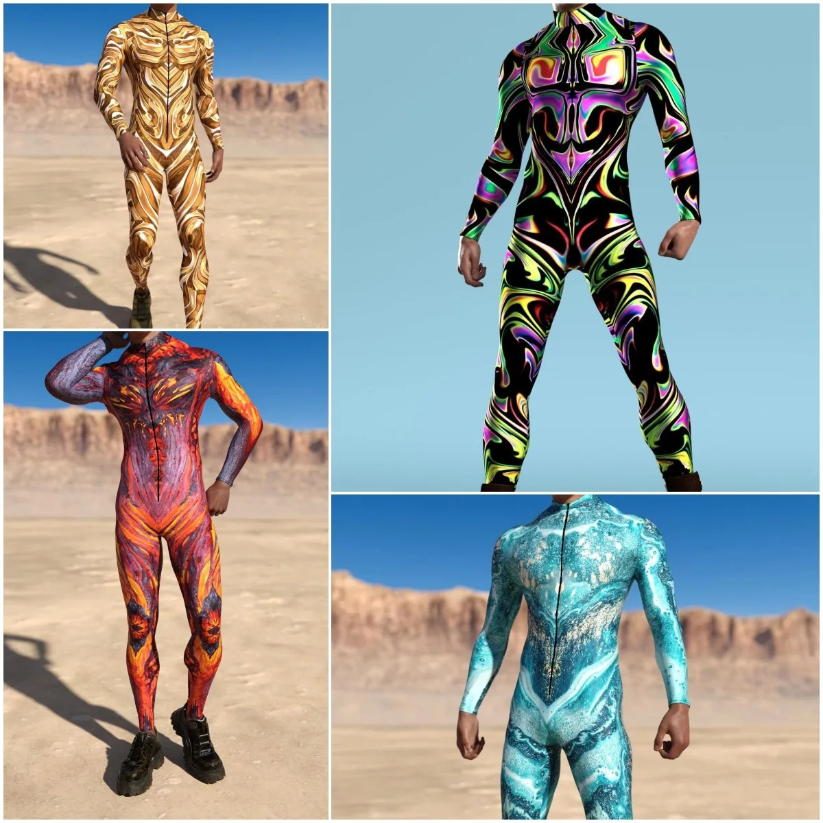 

2026 Men Jumpsuits Machine Zentai Skinny Costume Multicolour Printing Bodysuit Party Festival Outfit Catsuit Front Zipper Adult