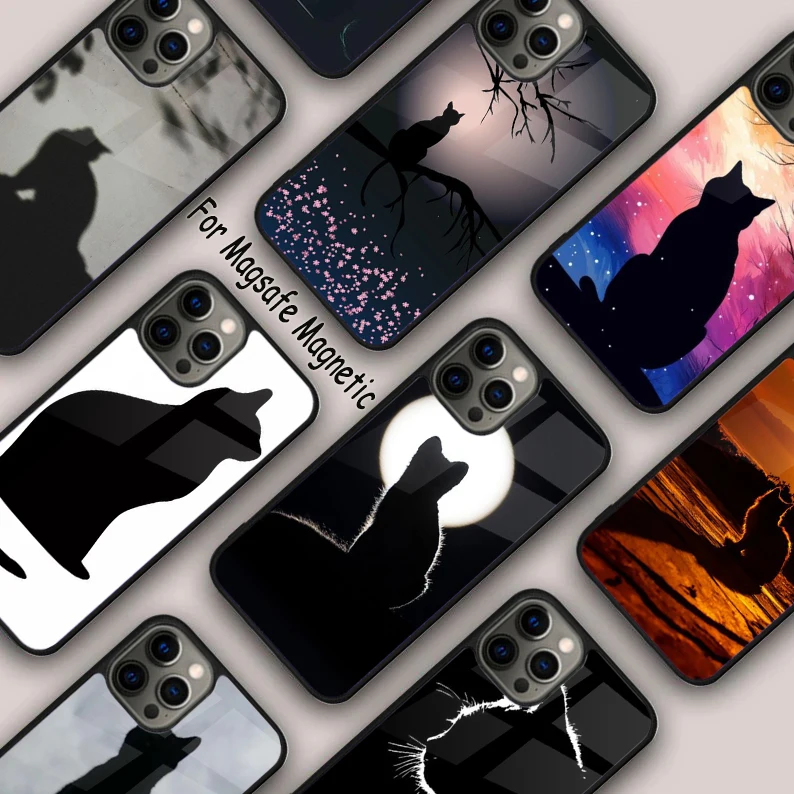 Cat Shadow Silhouette Art Magnetic Phone Case For APPLE iPhone 16 14 13 12 11 Pro Max 15 Plus Wireless Charge With MagSafe Cover