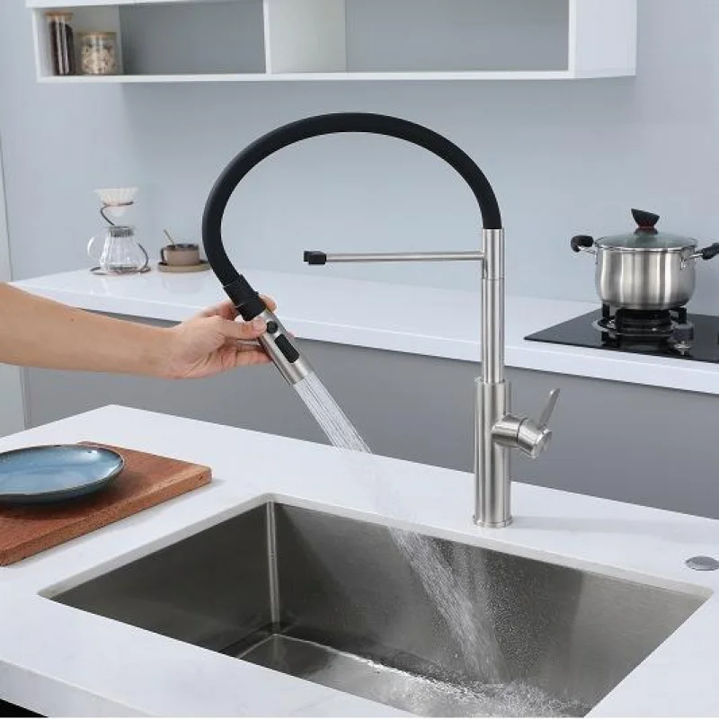 Grifo de agua fría y caliente de cocina magnético de acero inoxidable 304, grifo de fregadero telescópico de raspado Universal de silicona a prueba de salpicaduras