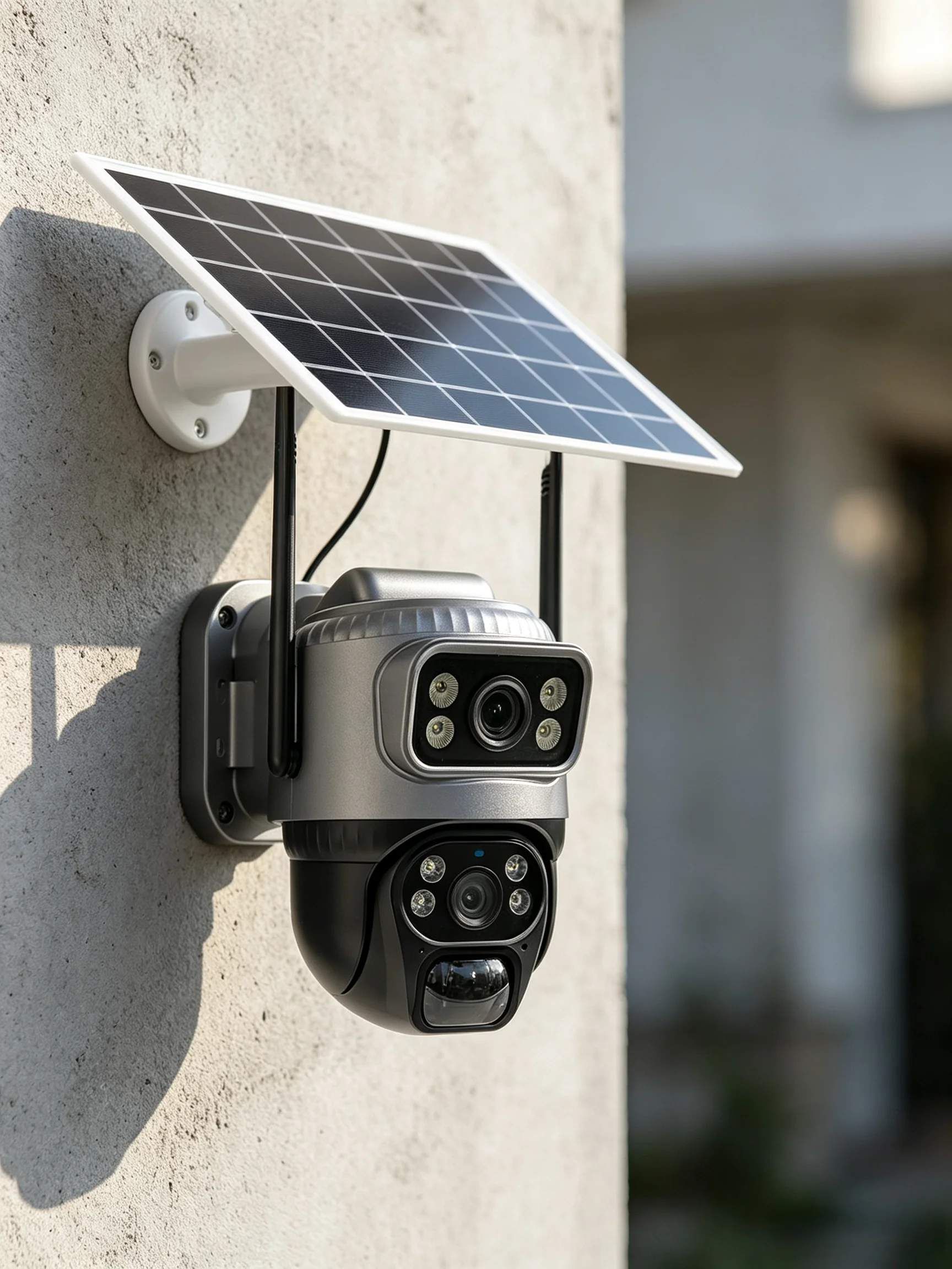 Kamera V380 Pro 4G z kartą SIM, solarna, HD, 2 obiektywy, 2 ekran, 10-krotny zoom, detekcja ludzi PIR, noktowizja, wodoodporność IP66, zewnętrzna kamera CCTV do ochrony i monitoringu, zasilana — 2