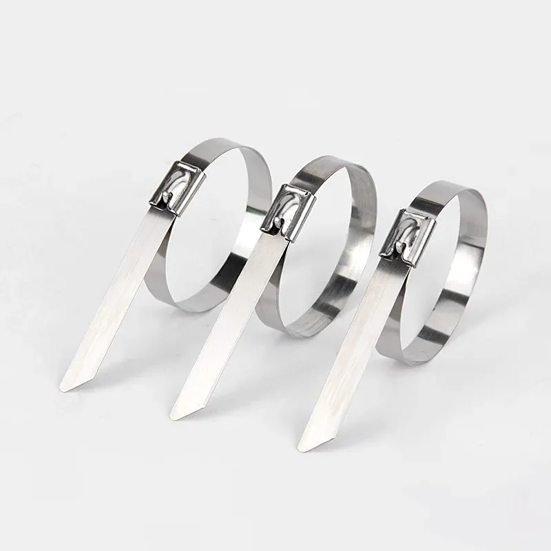 10 20 100 Pcs Stainless Steel Metal Cable Ties Exhaust Wrap Coated Locking Metal Zip-Exhaust Multifunctional Locking Cable Ties