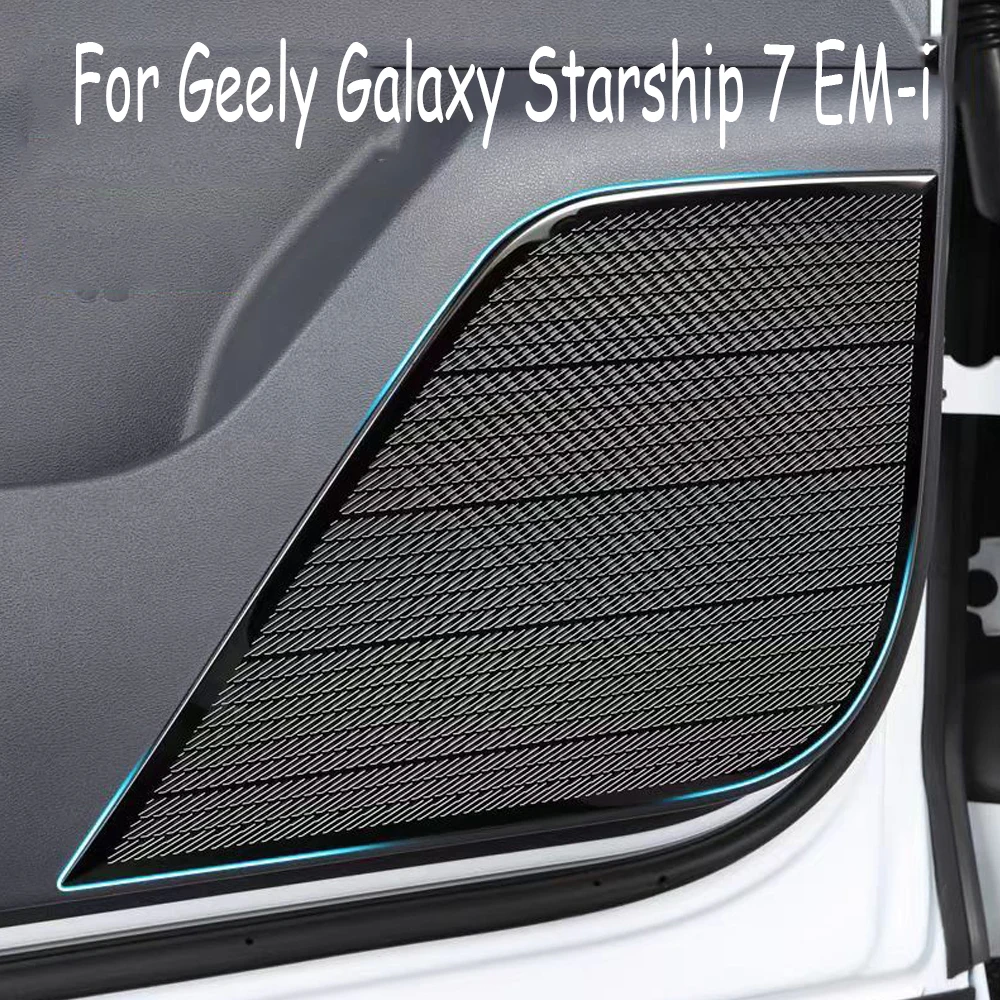 Para Geely Galaxy Starship 7 EM-i 2025 altavoz de cuatro puertas de acero inoxidable cubierta de bocina de Audio molduras de Marcos pegatina accesorios para automóviles