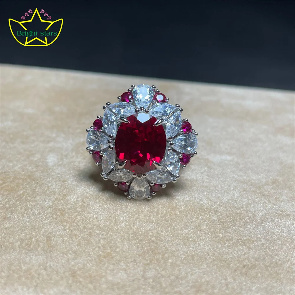 Bright Stars S925 sterling silver inset full diamonds nurturing ruby oval temperament elegant ring women hand jewelry