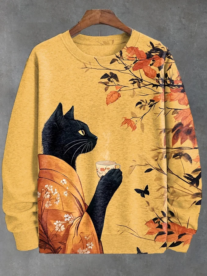 Funny Cartoon Cat Sweatshirt Japanese Style Loose Pullover
