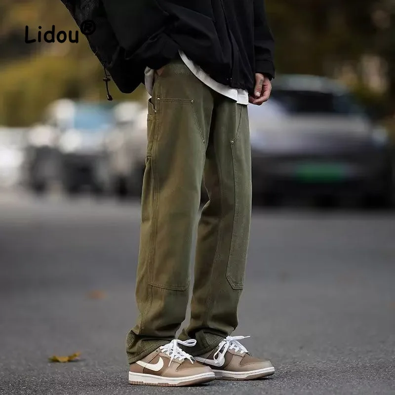 

Personality All-match Solid Color Men's Cargo Pants New Classic Loose Street Casual Hong Kong Breeze Tide Male Trousers 2023