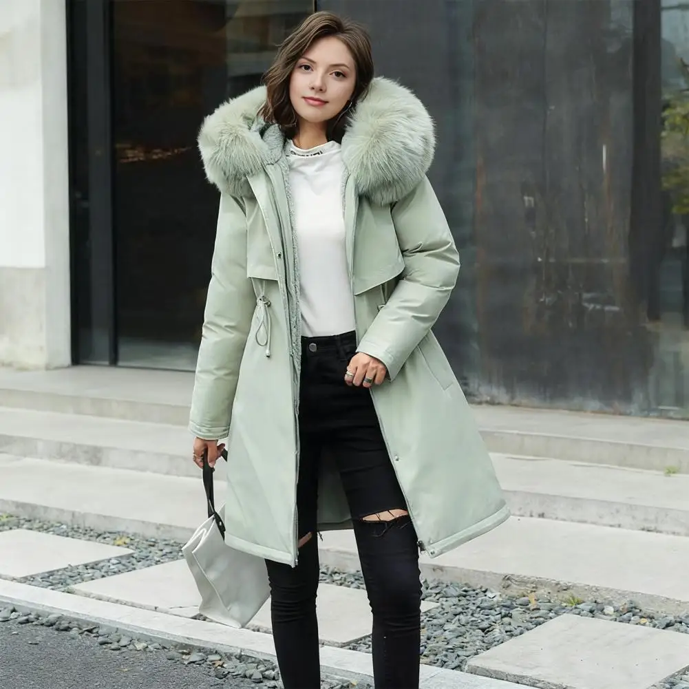 Plus Size Women Coat Women's Fleece Lined Parka Thicken Fuzzy Faux Fur Hooded Down Jacket with Pockets Winter Warm Drawstring Sh - view 3