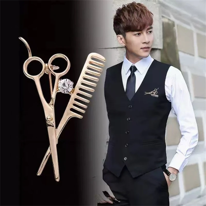 Hot New Fashion Comb Scissors Barber Tools Corsage Brooch Pin Fashion Style Brooch Collar Pin Women And Men Jewelry 2026 Bijoux