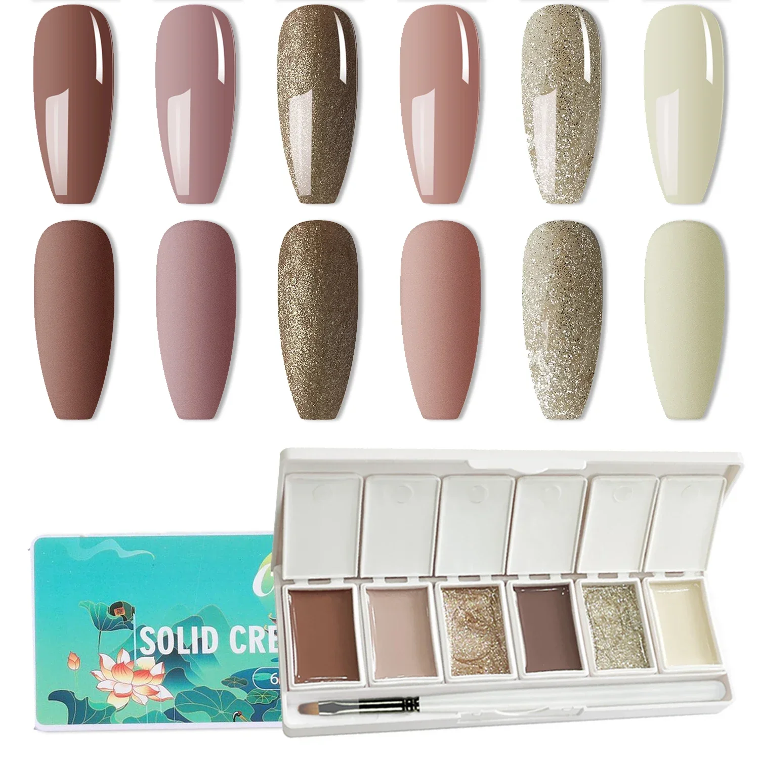 Palette de Verhéritage à Ongles Gel UV/LED Solide, Laque de Salon, Décoration de Verhéritage, Gelée, 6 Couleurs, 1 Pièce