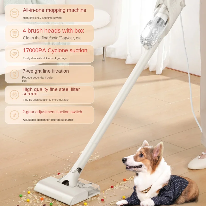 Vacuum Cleaner Household Small Powerful Suction Handheld Light Tone a Suction Machine Suction Cat Hair Wet Mop