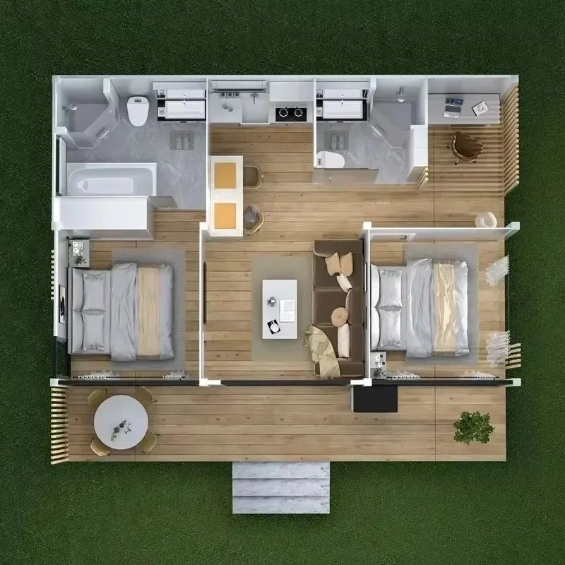 Eco-Friendly Expandable Container House 20 Ft Extended Two-Bedroom Design for Modern Compact Living