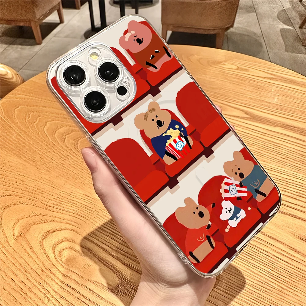 น่ารัก D-dinotaeng เคสโทรศัพท์หมีสำหรับ iPhone Plus 11 13 12 14 15 16 PRO MAX เคสใส MagSafe เคสไร้สายแม่เหล็ก