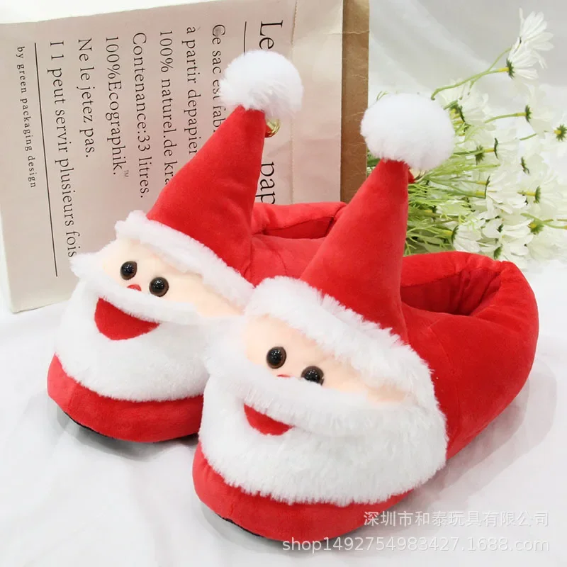 

Christmas Santa Claus Plush Slippers Full Pack Warm Cotton Shoes Kawaii Thickened Non-slip Pp Cotton Stuffed Gift for Couples